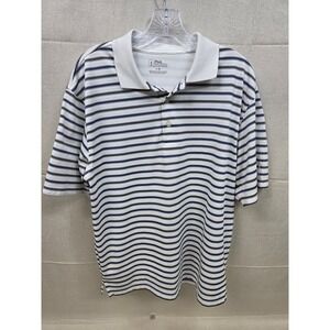 PGA Tour Mens Large Polo Shirt White Blue Grey Striped Short Sleeve Golf Top